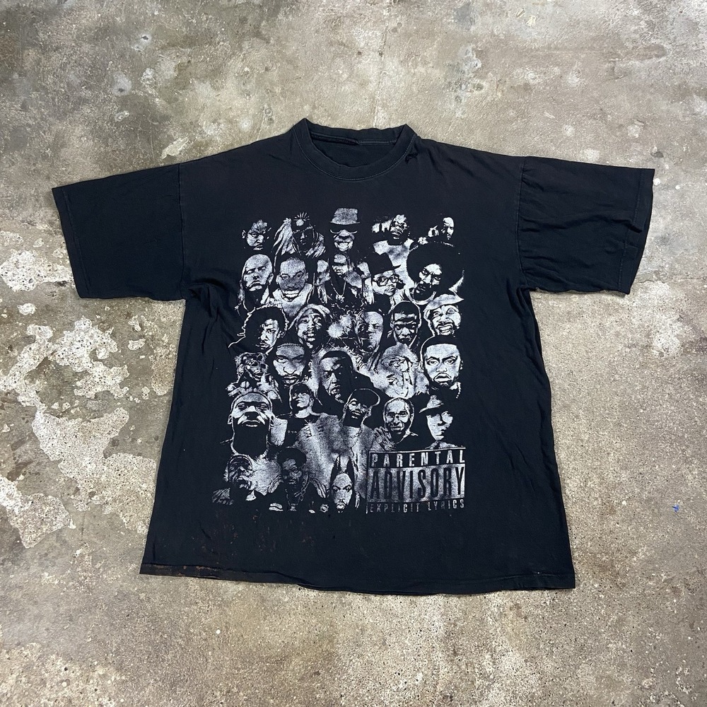 Vintage 90s Y2K Hip Hop Legends Collage T-Shirt Size XL Black Parental Advisory